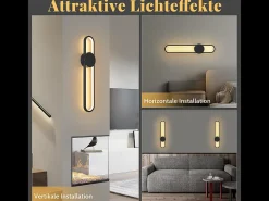 NETTLIFE Aplique LED de pared para interiores - Lámpara de escalera de 12 W, 60 cm, color , diseño moderno, lámpara de pasillo, 3000 K Negro Outlet