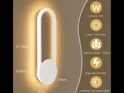 NETTLIFE Aplique Para Pared-Aplique LED de pared para interiores - 12 W, 41 cm, lámpara de escalera, lámpara de pasillo, diseño moderno, , 3000 K Blanco