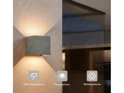 NETTLIFE Aplique Para Pared-Aplique LED 5W,2 piezas - Lámpara de Pared Exterior/Interior , Regulable Doble Haz Impermeable IP65 230V 3000K Gris