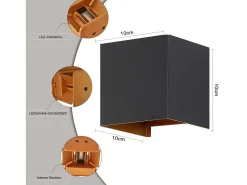 NETTLIFE Aplique mural exterior LED, aplique interior, lote de 4, - oro, 5W, IP65, orientable, 3000K. Negro Clearance