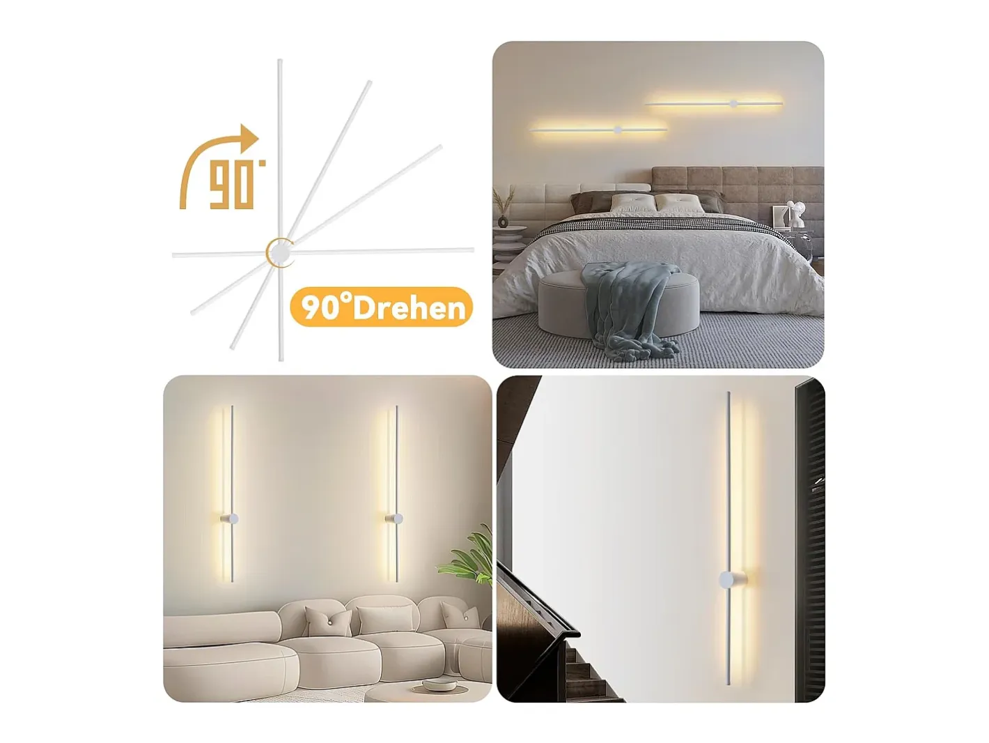 Online NETTLIFE , aplique mural LED interior moderno, cálido 3000 K, orientable, de 100 cm. Blanco