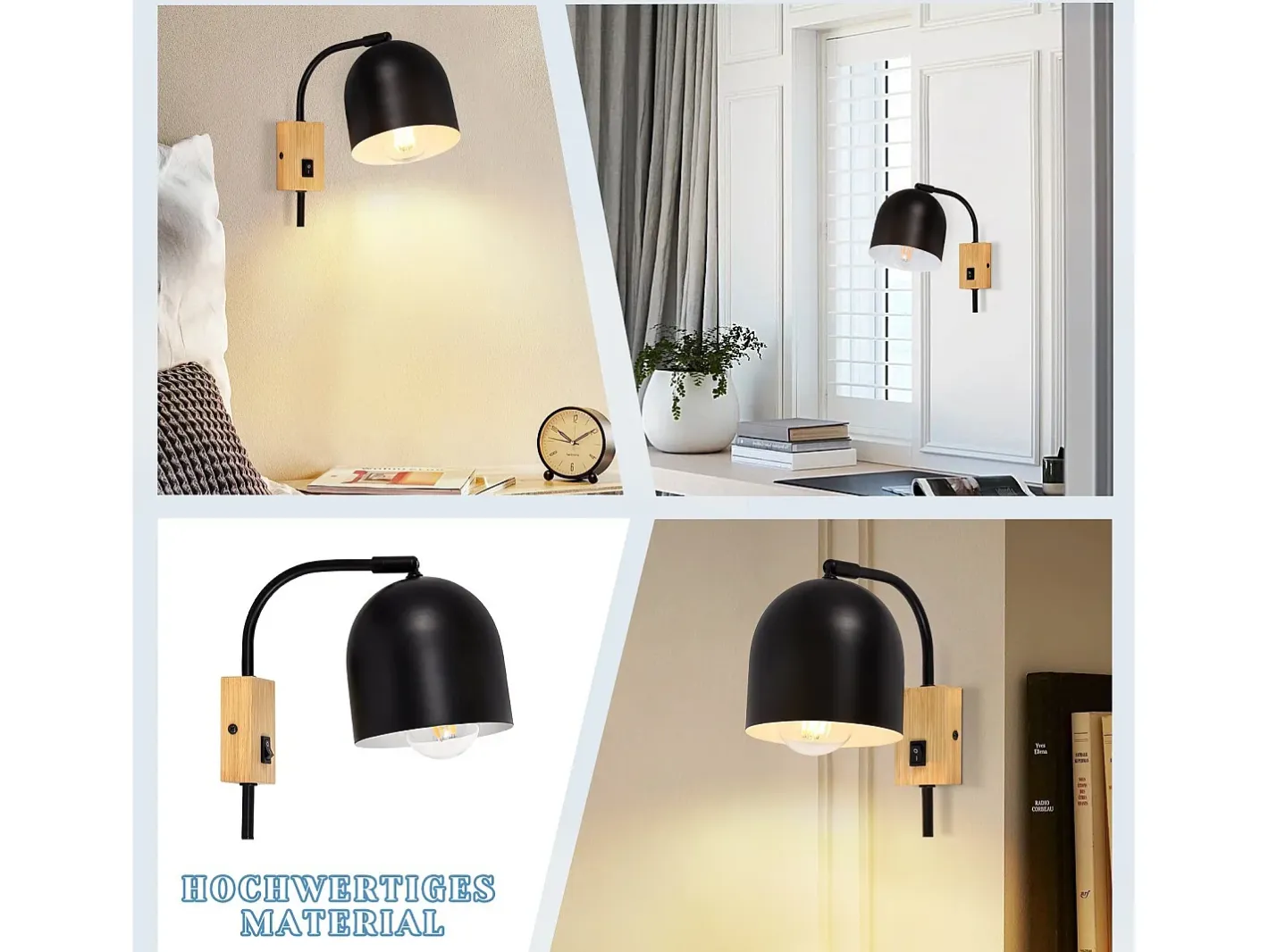 Outlet NETTLIFE Apliques de Pared Aplique de Madera con Interruptor - Aplique E27 Foco de Pared Giratorio Lámpara de Pasillo Vintage de Metal Interior Negro