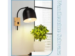 Outlet NETTLIFE Apliques de Pared Aplique de Madera con Interruptor - Aplique E27 Foco de Pared Giratorio Lámpara de Pasillo Vintage de Metal Interior Negro