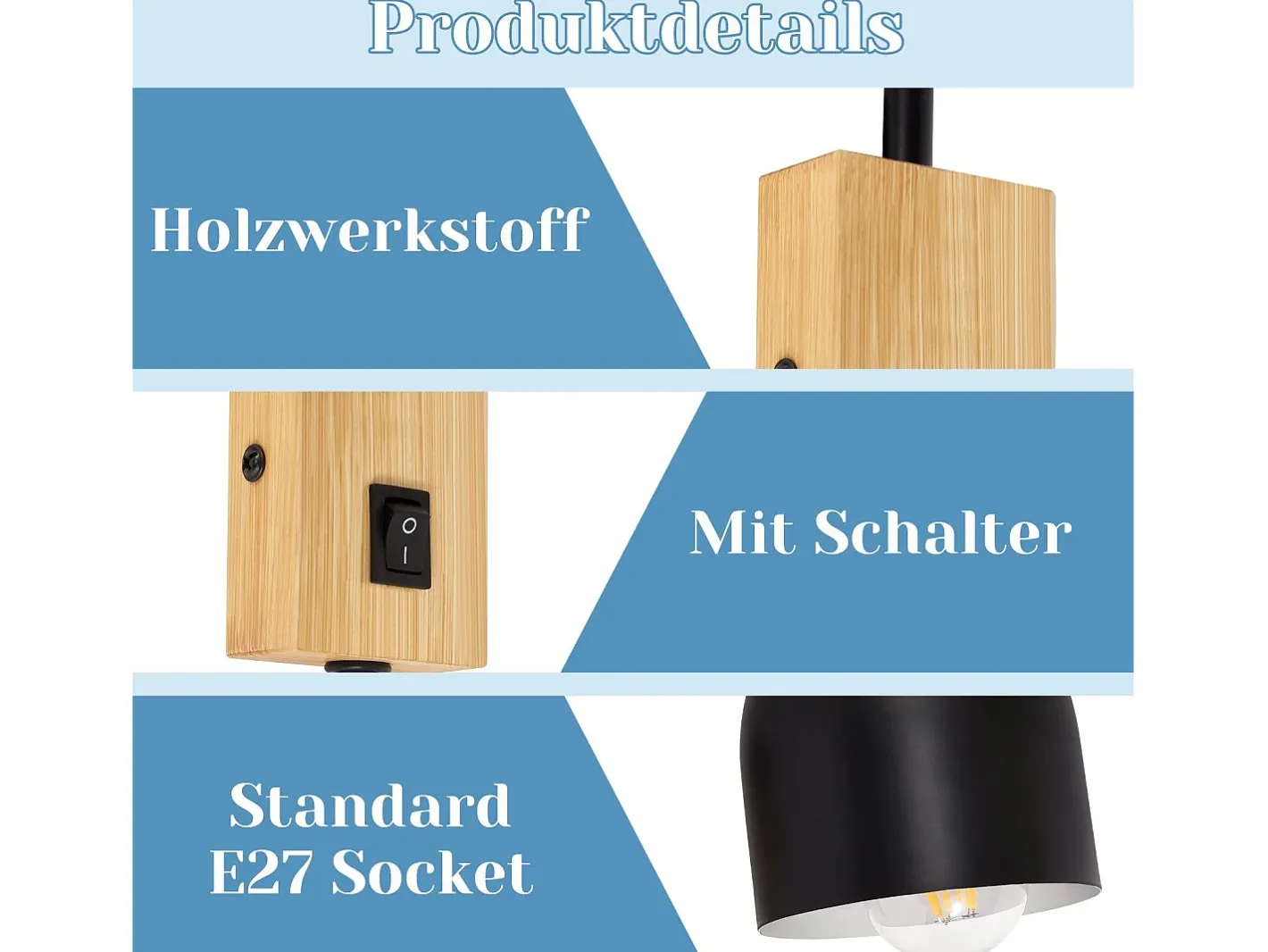 Outlet NETTLIFE Apliques de Pared Aplique de Madera con Interruptor - Aplique E27 Foco de Pared Giratorio Lámpara de Pasillo Vintage de Metal Interior Negro