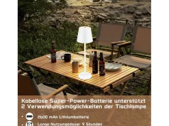 NETTLIFE Lámpara De Mesa-Dos lámparas de mesa sin cable, luz táctil con batería, lámpara exterior de mesa con 2600 mAh - LED, , recargable por USB. Blanco
