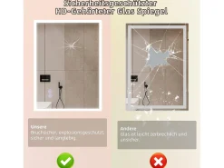 Hot NETTLIFE Espejo con luz - 60x80cm Espejo de pared LED Vidrio antireflejo Espejo de baño con espejo táctil Transparente