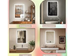 Discount NETTLIFE Espejo con luz 50x70cm Espejo de pared LED Vidrio antireflejo Espejo de baño con espejo táctil Transparente