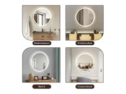 NETTLIFE Espejo de baño con luz LED - Redondo 60 cm LED, mural, interruptor táctil, antineblina, IP44, ajustable 3000K-6500K Transparente Hot