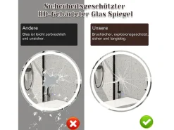 NETTLIFE Espejo de baño con luz LED - Redondo 60 cm LED, mural, interruptor táctil, antineblina, IP44, ajustable 3000K-6500K Transparente Hot