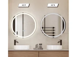 NETTLIFE Espejo de baño con luz LED - Redondo 60 cm LED, mural, interruptor táctil, antineblina, IP44, ajustable 3000K-6500K Transparente Hot