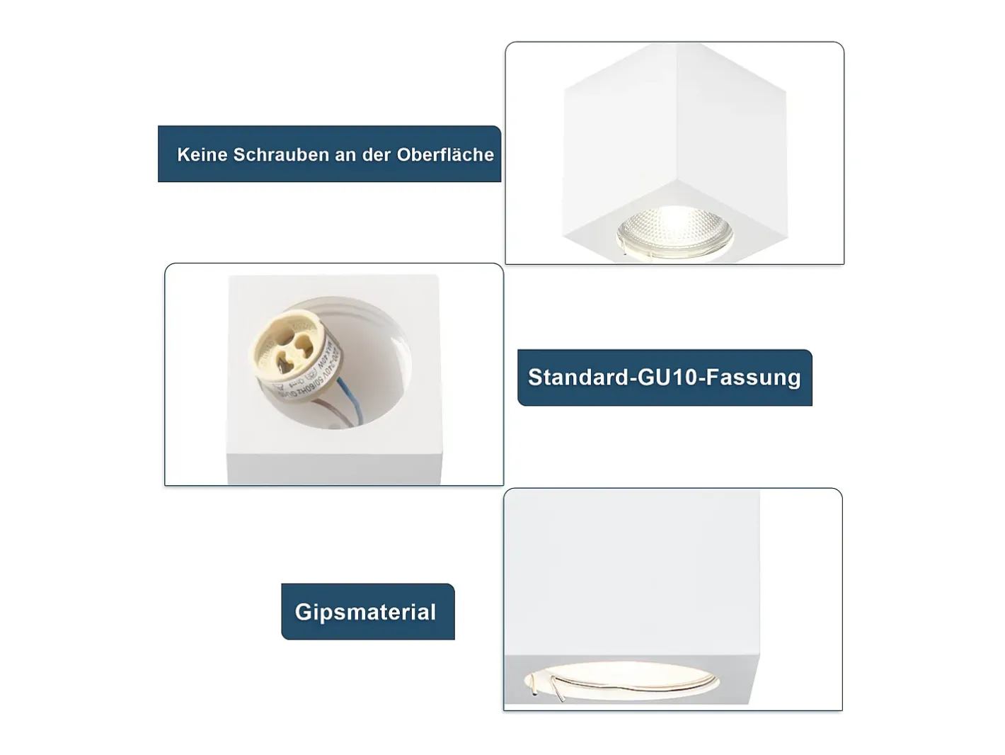 Clearance NETTLIFE Foco de superficie GU10 Foco de superficie cuadrado de 40 W, plafón de yeso pequeño y moderno Blanco