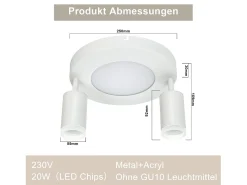 NETTLIFE Plafón-Foco de techo 2 bombillas GU10 20W dormitorio 3000k Giratorio 350° metal Blanco