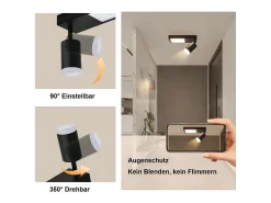 NETTLIFE Plafón-Foco de techo 1 bombilla GU10 dormitorio 3000k 20W lámpara de cocina blanco cálido ajustable Negro