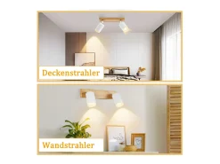 NETTLIFE Plafón-Foco de techo GU10, foco de pared vintage de madera, giratorio sin bombilla, 350° de rotación Blanco