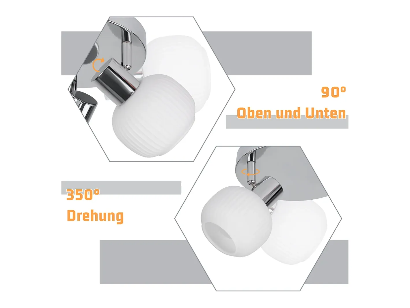 NETTLIFE Foco de techo E14 3 bombillas Pantalla interior de cristal Foco orientable Sin centro de luz Blanco Clearance