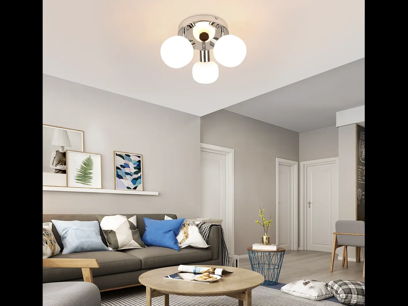 NETTLIFE Foco de techo E14 3 bombillas Pantalla interior de cristal Foco orientable Sin centro de luz Blanco Clearance