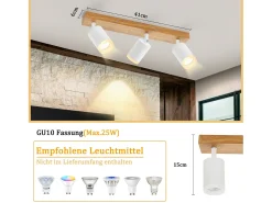 Sale NETTLIFE Foco de techo GU10, foco de techo de madera vintage, giratorio sin bombilla, 350° Blanco