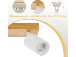 Sale NETTLIFE Foco de techo GU10, foco de techo de madera vintage, giratorio sin bombilla, 350° Blanco
