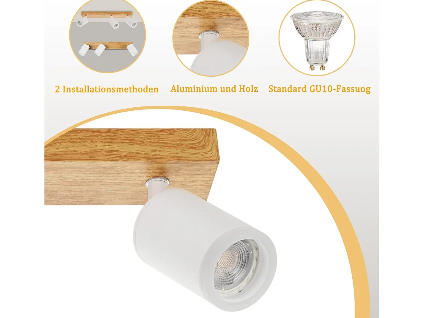 Sale NETTLIFE Foco de techo GU10, foco de techo de madera vintage, giratorio sin bombilla, 350° Blanco
