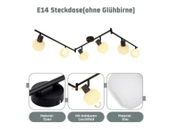 Discount NETTLIFE Foco de techo blanco E14, 6 llamas, lámpara de techo interior, pantalla de cristal, foco orientable Negro