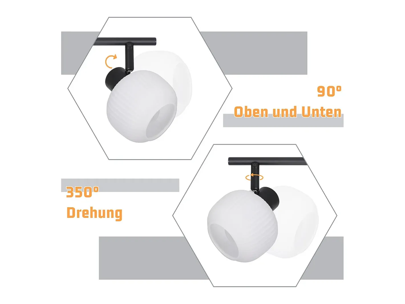 Discount NETTLIFE Foco de techo blanco E14, 6 llamas, lámpara de techo interior, pantalla de cristal, foco orientable Negro