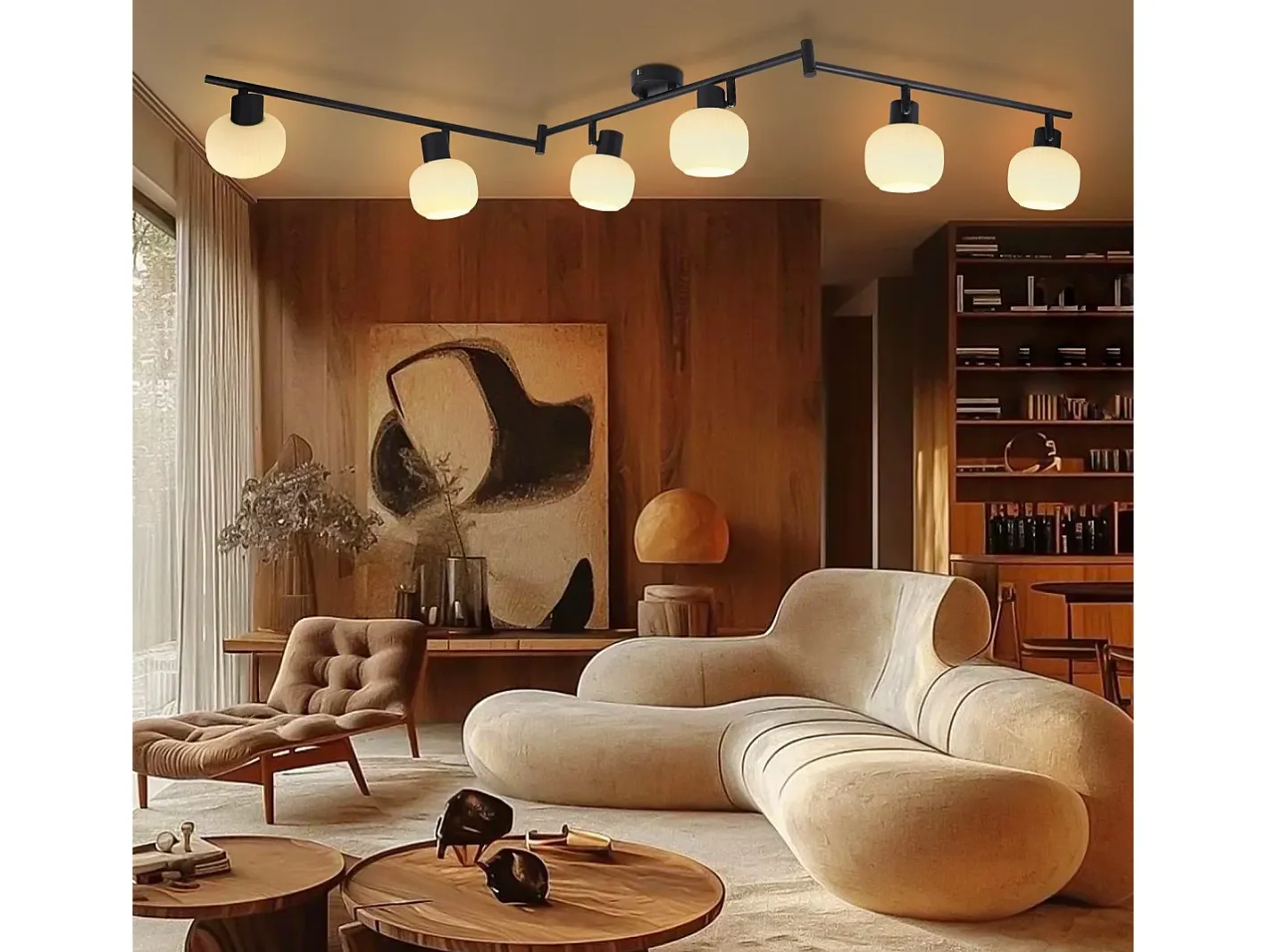 Discount NETTLIFE Foco de techo blanco E14, 6 llamas, lámpara de techo interior, pantalla de cristal, foco orientable Negro