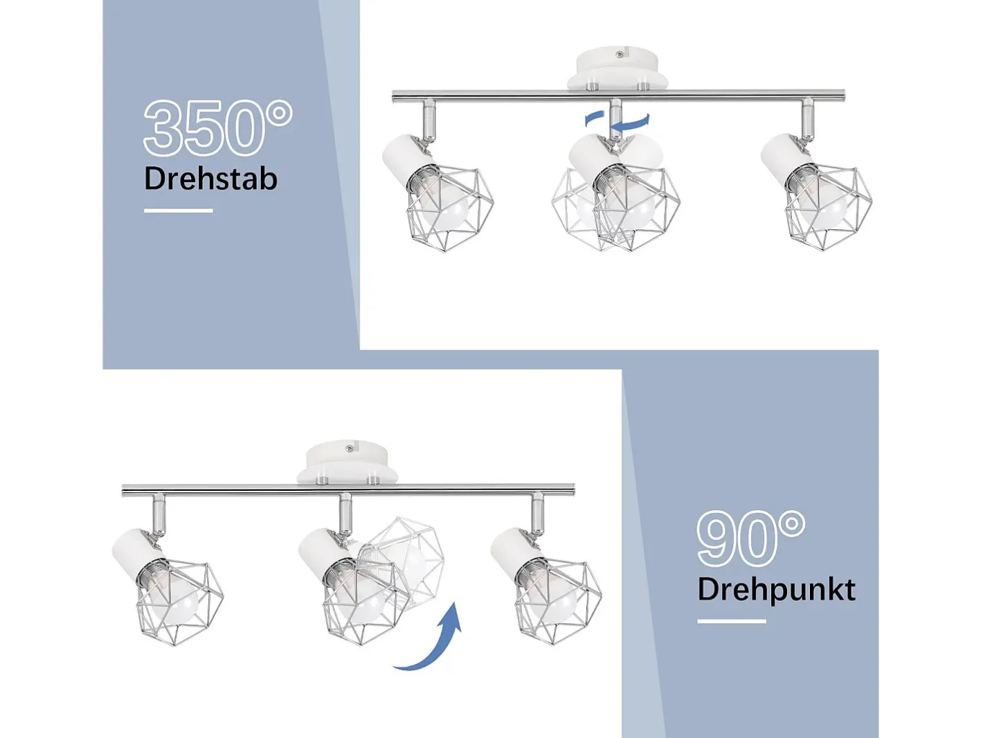 Sale NETTLIFE Foco de techo de 3 bombillas redondas - Faro industrial retró E14 Sin bombillas Blanco
