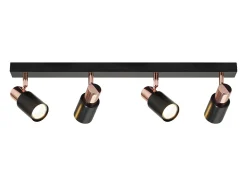NETTLIFE Plafón-Foco de techo de 4 bombillas, lámpara de cocina GU10, plafonario giratorio de 355° foco moderno. Negro / Dorado