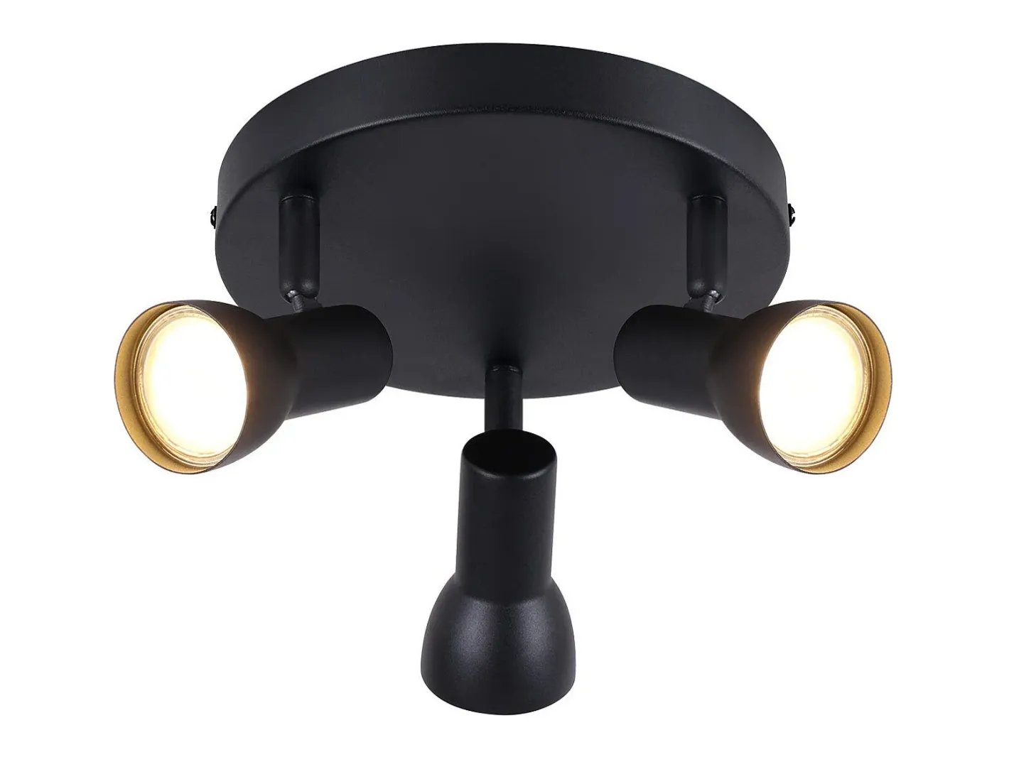 NETTLIFE Plafón-Foco de techo de 3 llamas, lámpara de techo negra, diseño moderno, focos de techo redondos, metal GU10 Negro