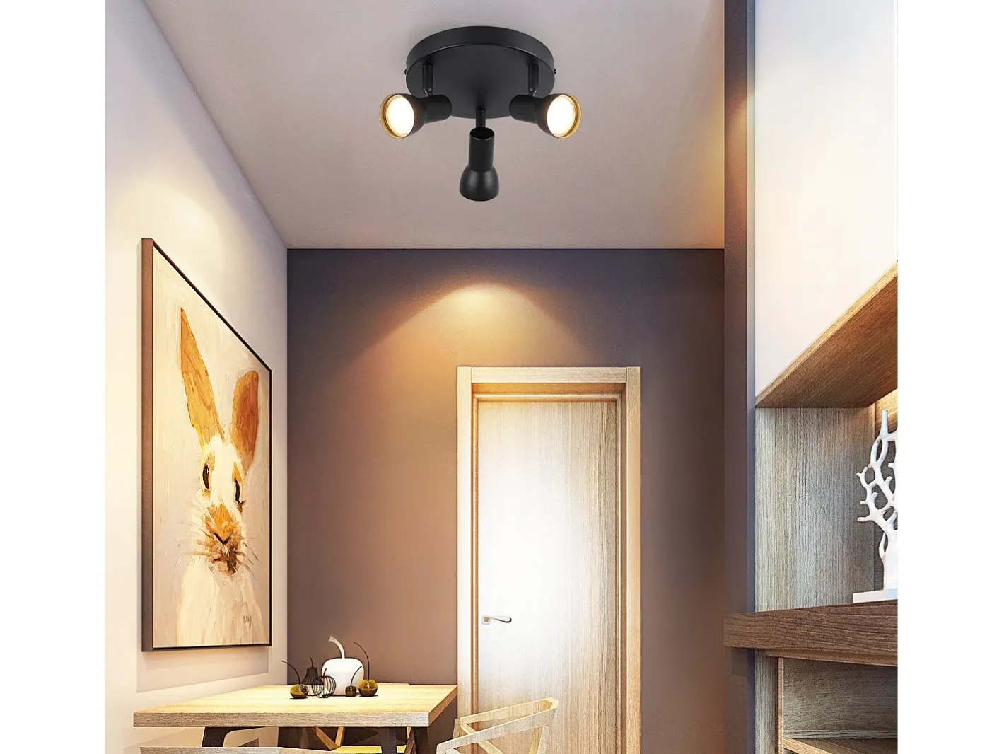 NETTLIFE Plafón-Foco de techo de 3 llamas, lámpara de techo negra, diseño moderno, focos de techo redondos, metal GU10 Negro