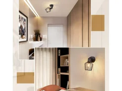 Discount NETTLIFE Foco de Techo E14 - Metal, Lámpara de Pasillo Industrial Giratoria 350°, Aplique de Pared para Pasillo y Sala de Estar, Negro
