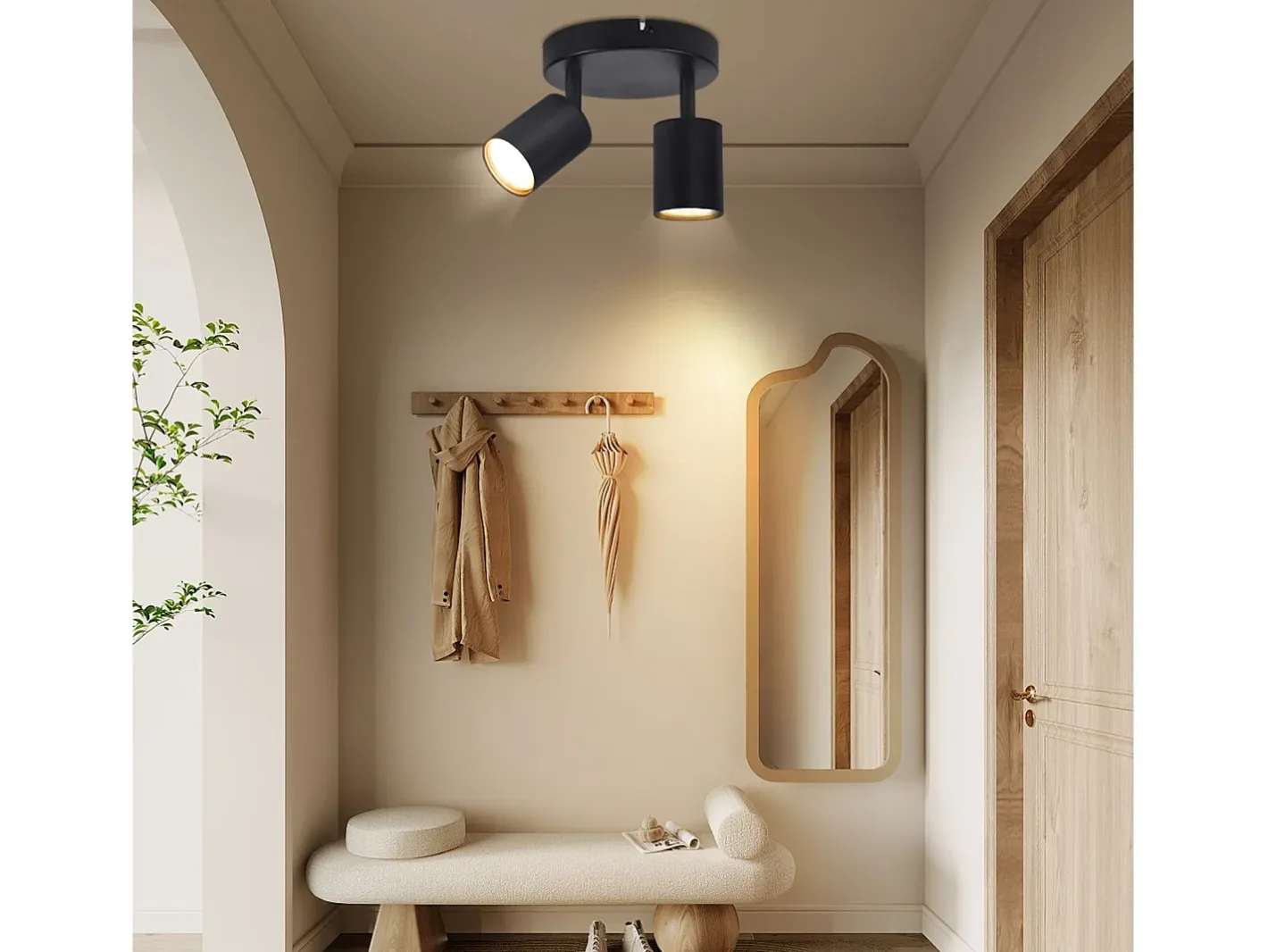 Sale NETTLIFE Foco de techo LED con 2 lámparas, , GU10, orientables 330° redondos y modernos. Negro