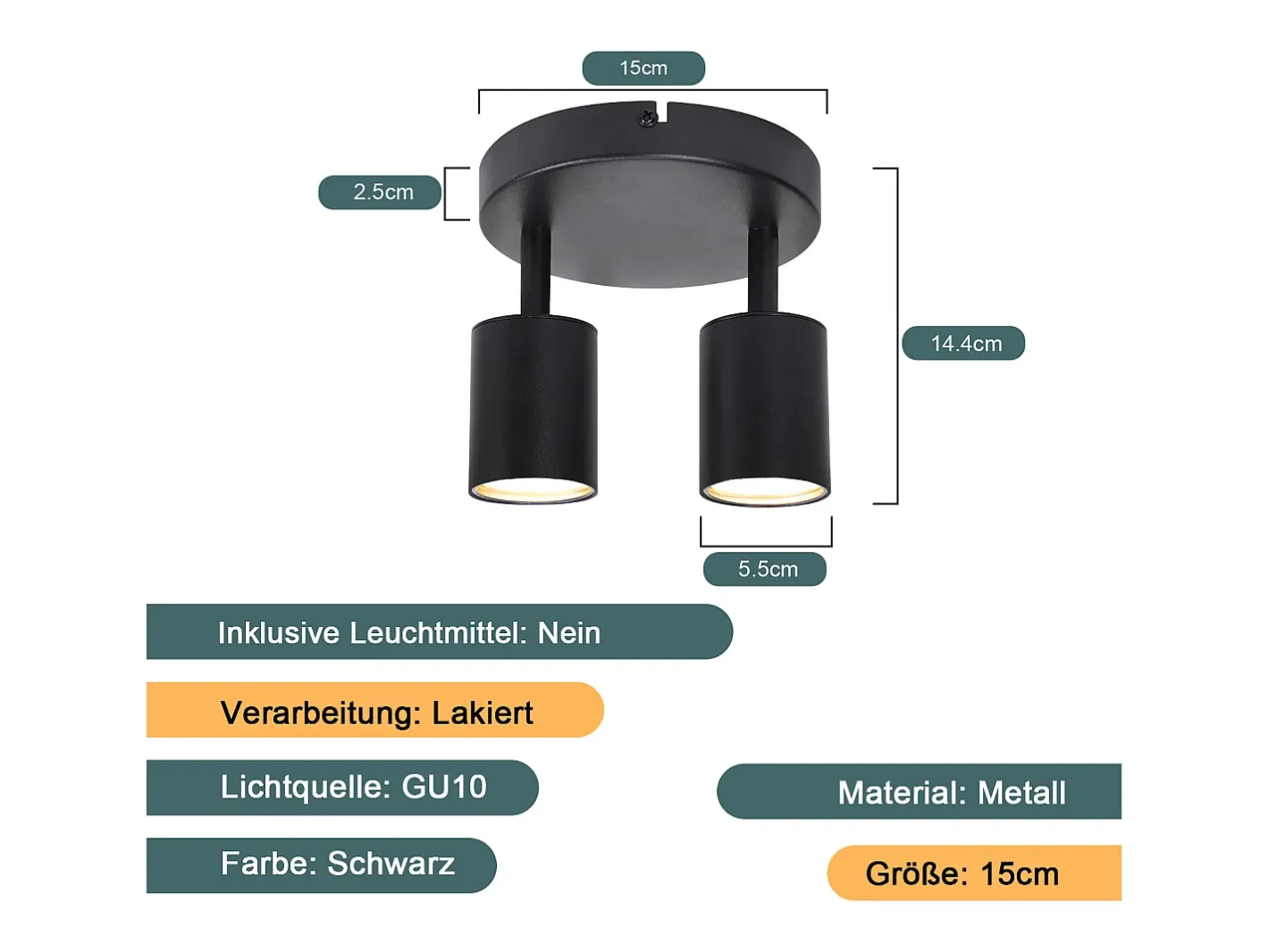 Sale NETTLIFE Foco de techo LED con 2 lámparas, , GU10, orientables 330° redondos y modernos. Negro
