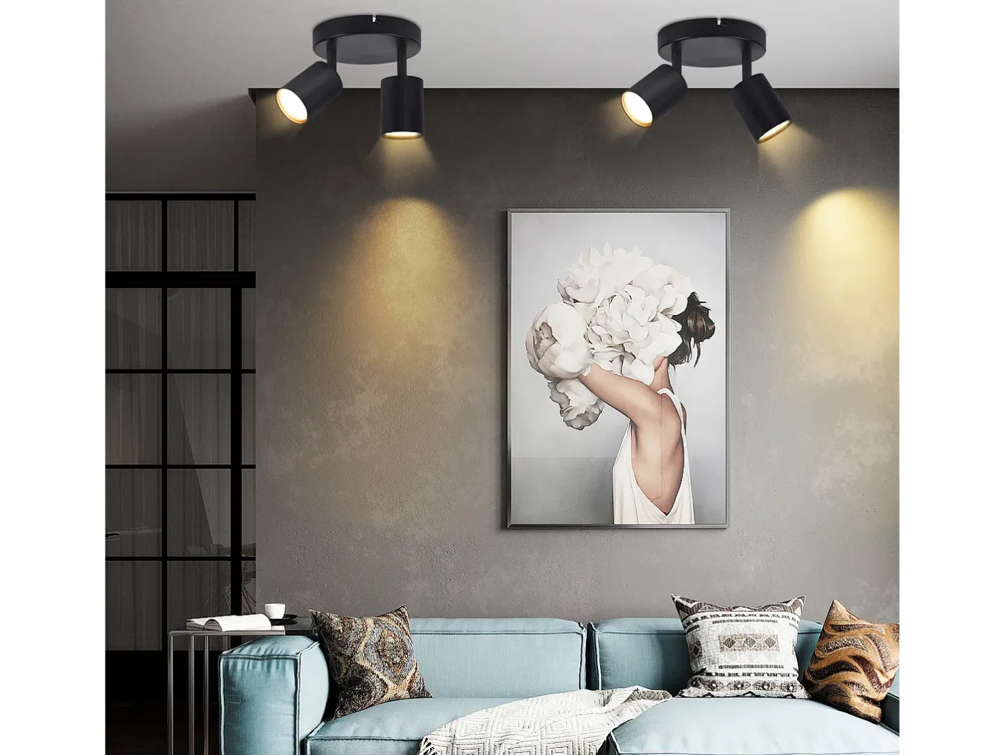 Sale NETTLIFE Foco de techo LED con 2 lámparas, , GU10, orientables 330° redondos y modernos. Negro