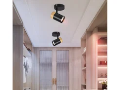 NETTLIFE Plafón-Foco de Techo LED Focos de Madera GU10 Lámpara Giratoria de 330° Vintage Interior para Pasillo Sala de Estar Dormitorio Cocina Negro