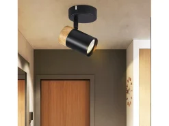 NETTLIFE Plafón-Foco de Techo LED Focos de Madera GU10 Lámpara Giratoria de 330° Vintage Interior para Pasillo Sala de Estar Dormitorio Cocina Negro