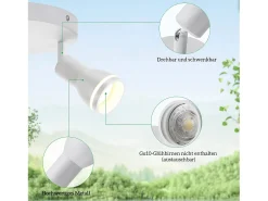 NETTLIFE Plafón-Foco de techo LED de 2 bombillas , foco de techo para salón, foco orientable GU10, lámpara moderna de foco. Blanco