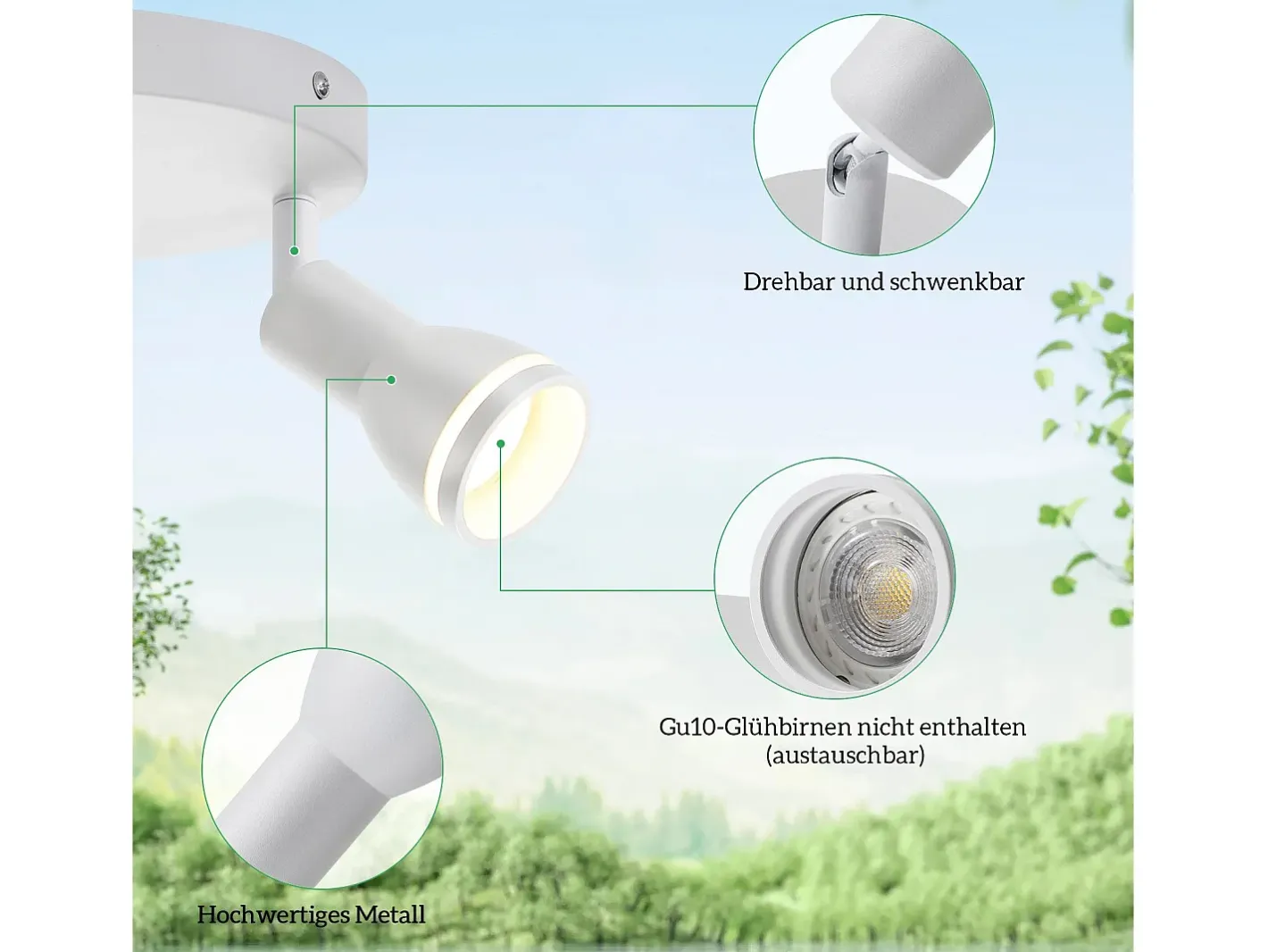NETTLIFE Plafón-Foco de techo LED de 2 bombillas , foco de techo para salón, foco orientable GU10, lámpara moderna de foco. Blanco