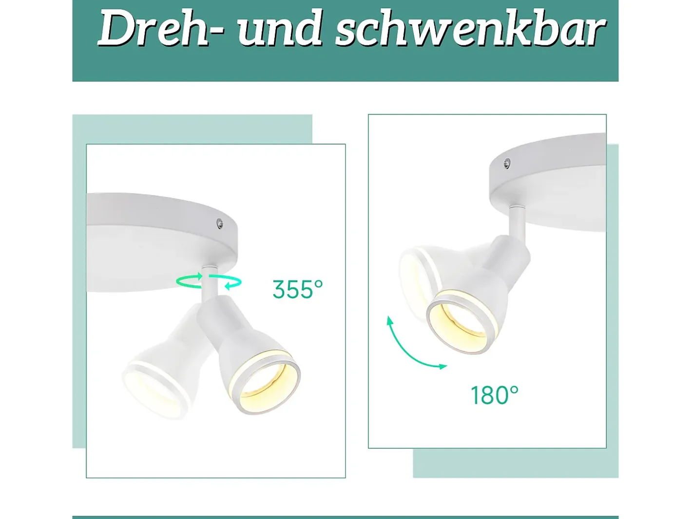 NETTLIFE Plafón-Foco de techo LED de 2 bombillas , foco de techo para salón, foco orientable GU10, lámpara moderna de foco. Blanco