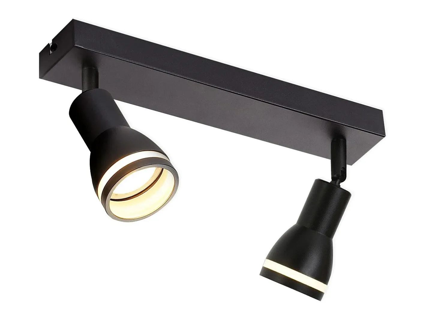 NETTLIFE Foco de techo LED de 2 bombillas , foco de techo para salón, foco orientable GU10, lámpara de foco moderna. Negro