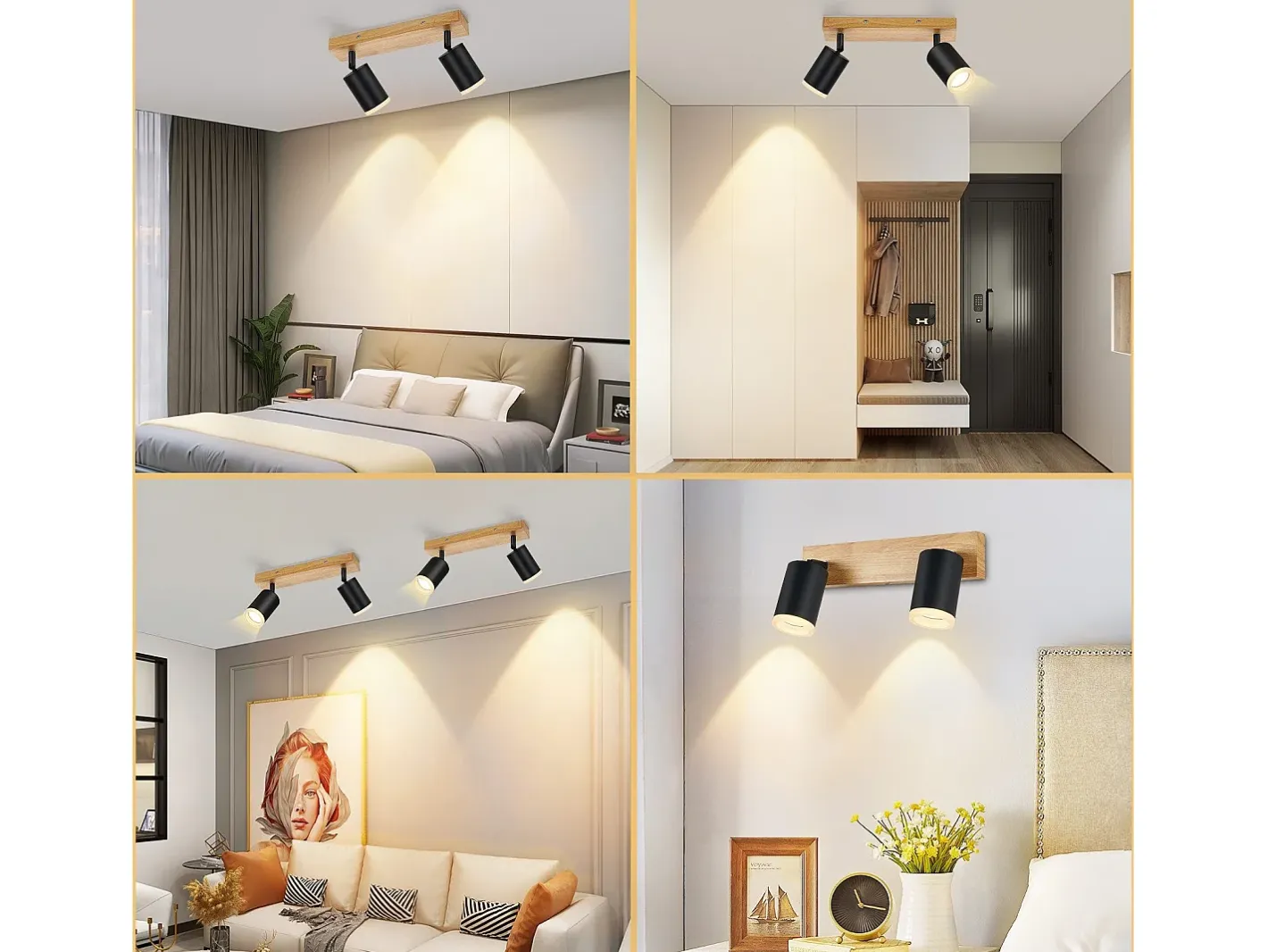 Outlet NETTLIFE Foco de techo GU10 Foco de pared de madera giratorio sin bombilla 350° Negro