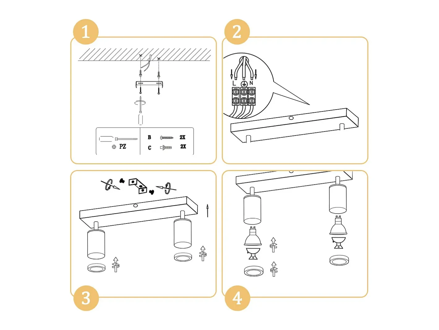 Outlet NETTLIFE Foco de techo GU10 Foco de pared de madera giratorio sin bombilla 350° Negro