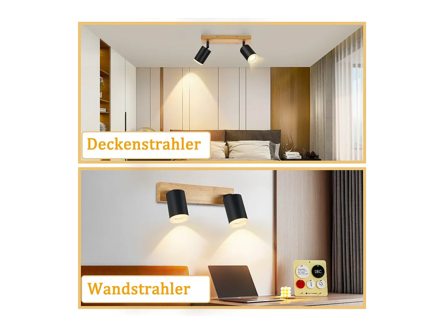Outlet NETTLIFE Foco de techo GU10 Foco de pared de madera giratorio sin bombilla 350° Negro
