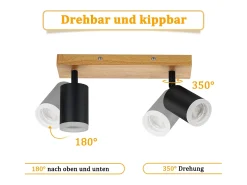 Outlet NETTLIFE Foco de techo GU10 Foco de pared de madera giratorio sin bombilla 350° Negro