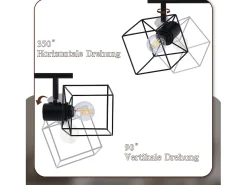 New NETTLIFE Foco de techo E14 giratorio 350°, lámpara de techo vintage de metal, ajustable para sala de estar, sin bombilla Negro