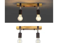 NETTLIFE Plafón-Foco de techo retro 2 lámparas regulables con viga de madera, LED orientable, intercambiable Amarillo