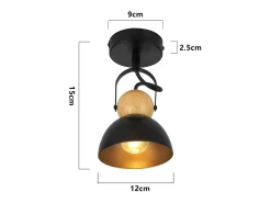 NETTLIFE Plafón-Foco de techo vintage E27 ajustable a 350° Retro Entrada Sala de estar Dormitorio Negro