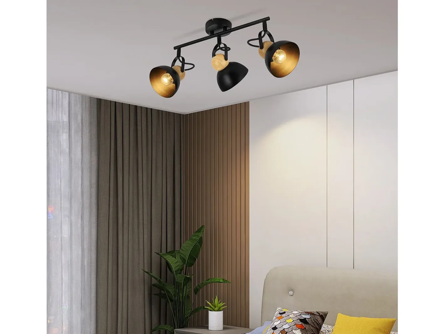 New NETTLIFE Foco de techo vintage E27, lámpara de pasillo de metal industrial retro ajustable a 350°, 3 llamas Negro