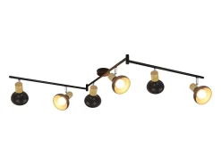New NETTLIFE Foco de techo vintage E14 para interior, orientable 350°, , giratorio 350°, industrial, 6 llamas, redondo Negro