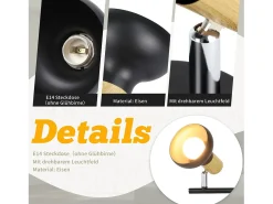 New NETTLIFE Foco de techo vintage E14 para interior, orientable 350°, , giratorio 350°, industrial, 6 llamas, redondo Negro